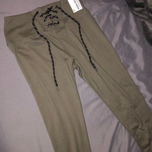 lace up army green leggings